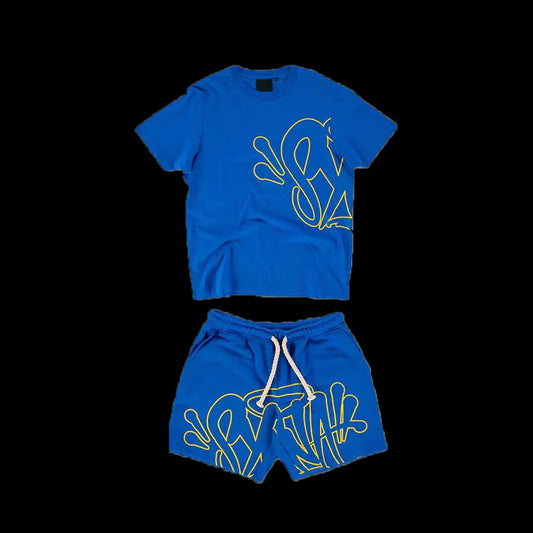 SYNA WORLD T-SHIRT & SHORTS LOGO SET - (BLUE / YELLOW)