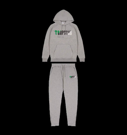 TRAPSTAR CHENILLE DECODED HOODED TRACKSUIT (GREY/GREEN BEE)