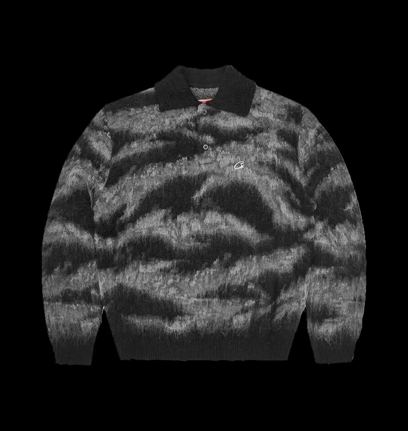 CORTEIZ MOHAIR FUZZY COLLAR SWEATER (BLACK CAMO)