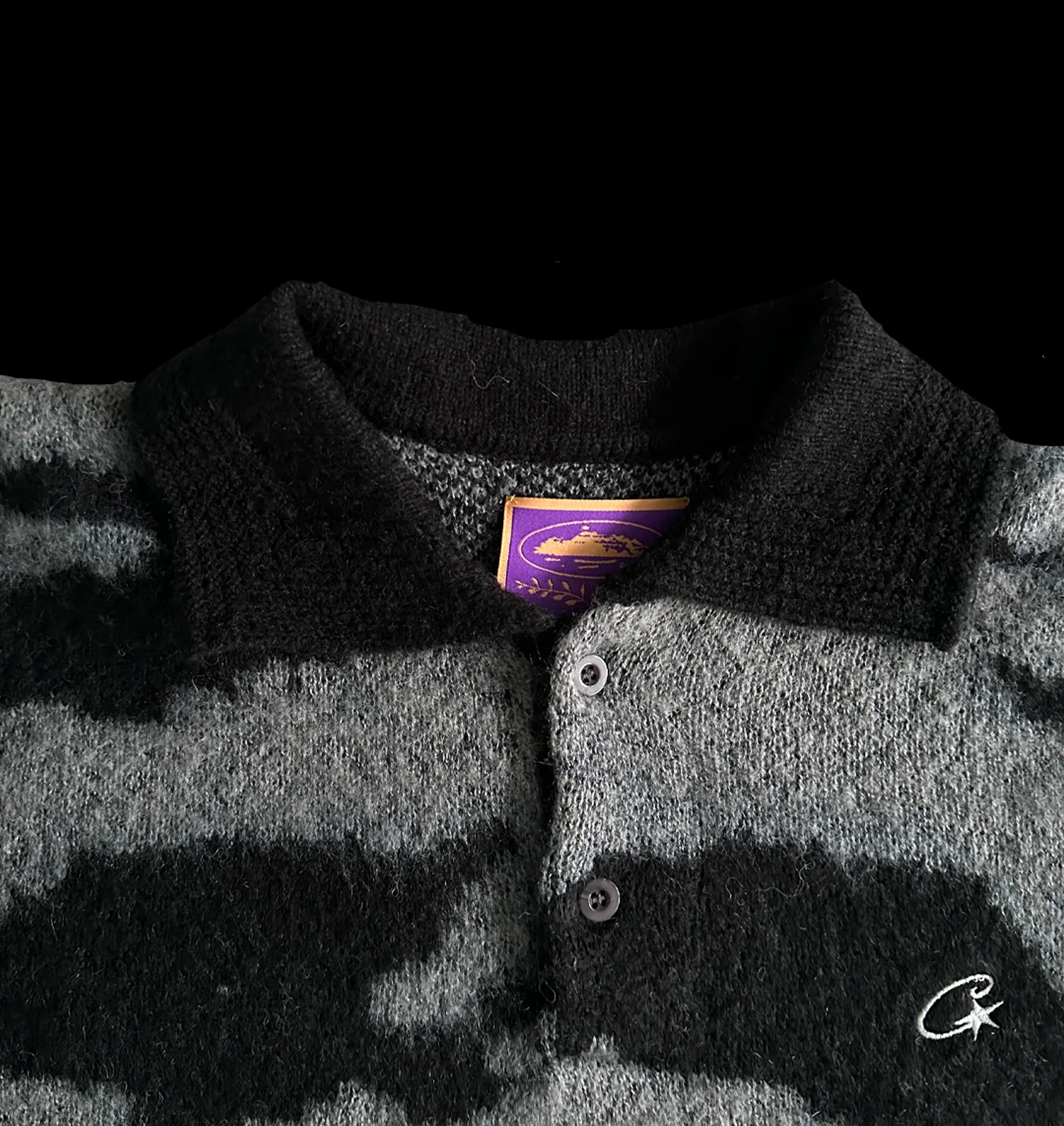 CORTEIZ MOHAIR FUZZY COLLAR SWEATER (BLACK CAMO)