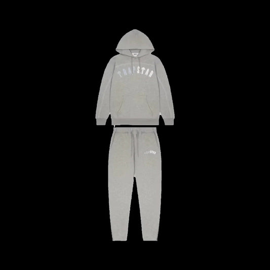 TRAPSTAR IRONGATE CHENILLE ARCH HOODED TRACKSUIT (GREY/ICE BLUE)