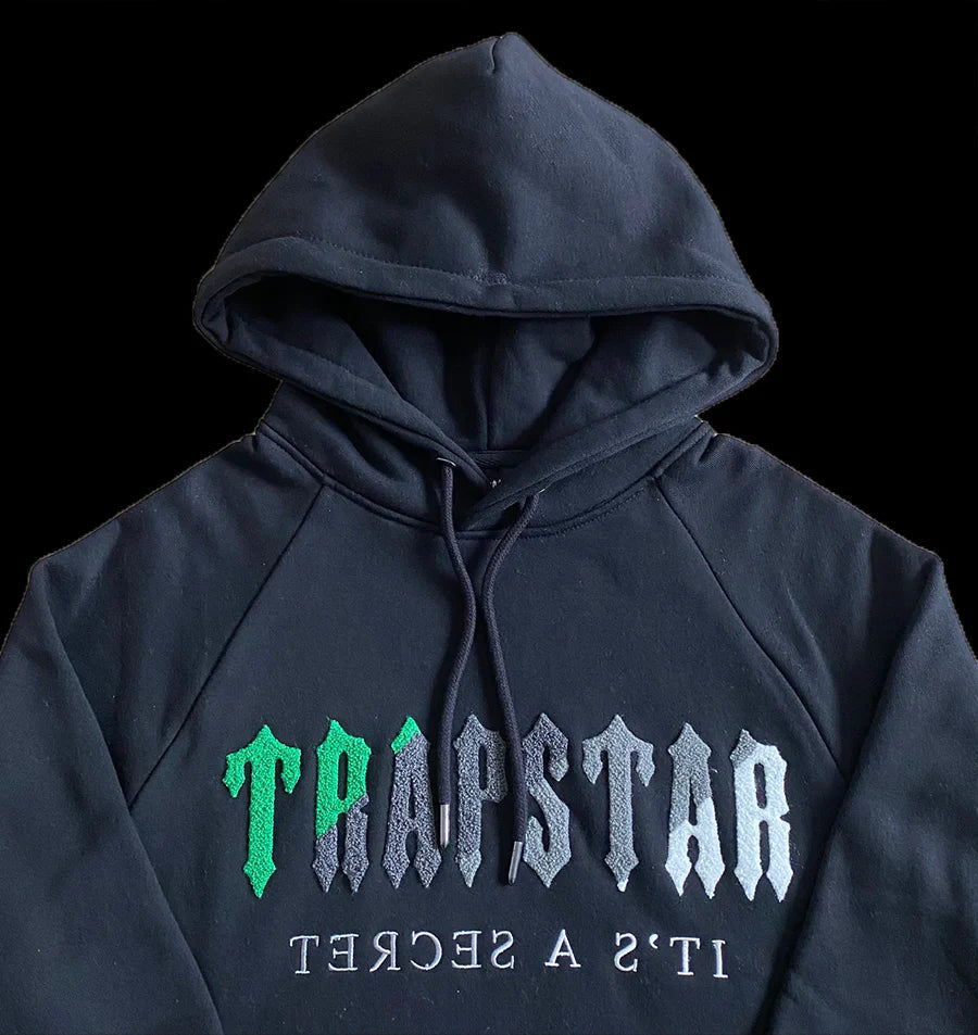 TRAPSTAR CHENILLE DECODED HOODED TRACKSUIT (BLACK/GREEN BEE)