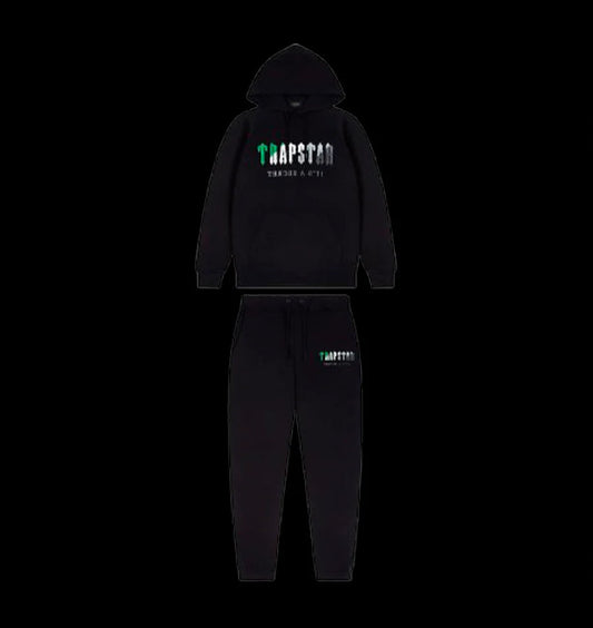 TRAPSTAR CHENILLE DECODED HOODED TRACKSUIT (BLACK/GREEN BEE)