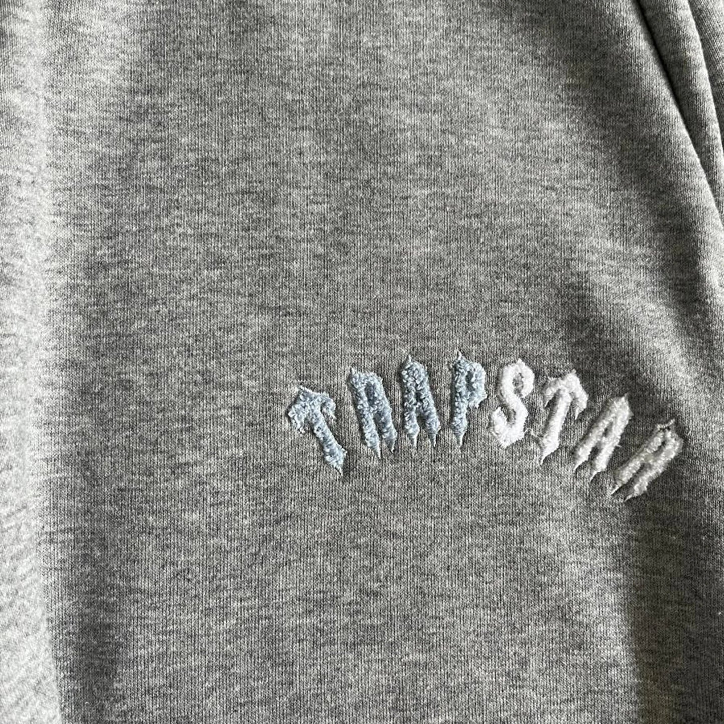 TRAPSTAR IRONGATE CHENILLE ARCH HOODED TRACKSUIT (GREY/ICE BLUE)